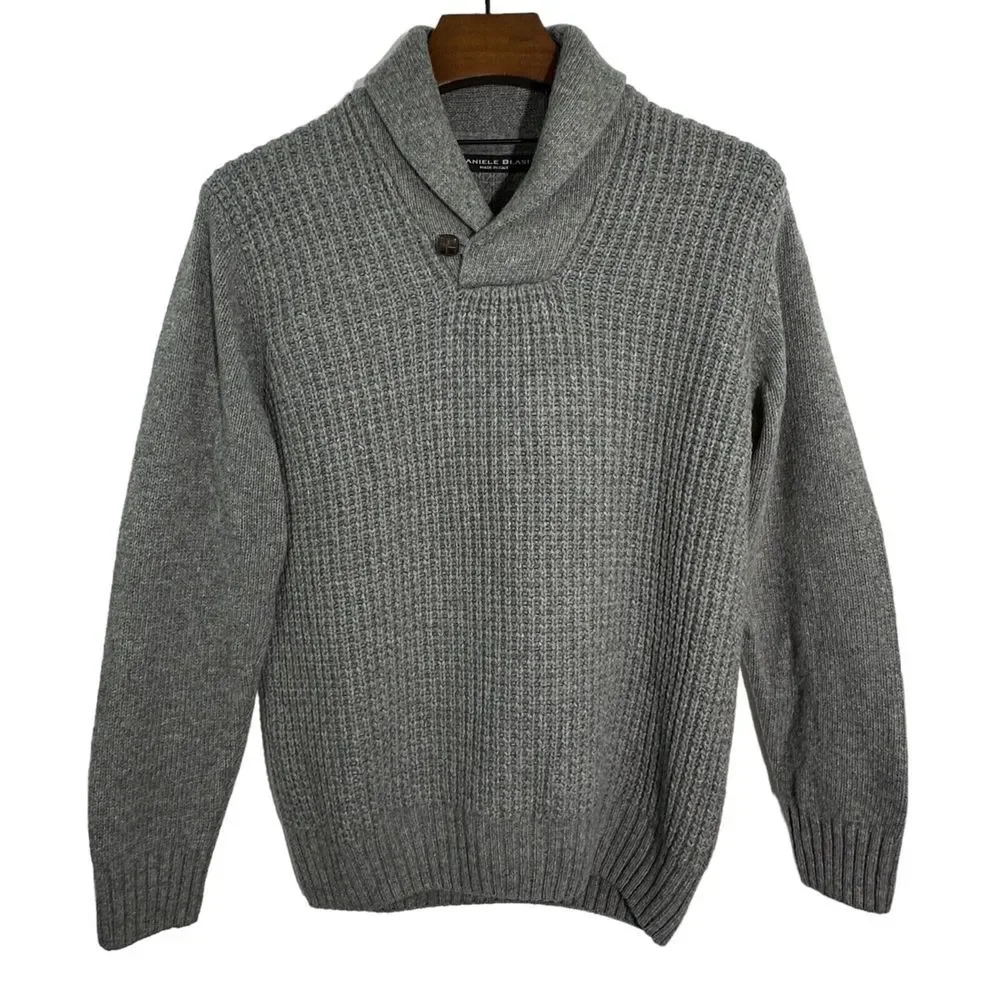 DANIELE BLASI Mens Gray Wool Blend Shawl‎ Collar Italy Made Sweater L